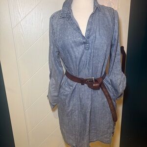 Velvet Heart Blue Tencel Lyocell Button Down Tunic Shirt Roll Tab Long Sleeve M